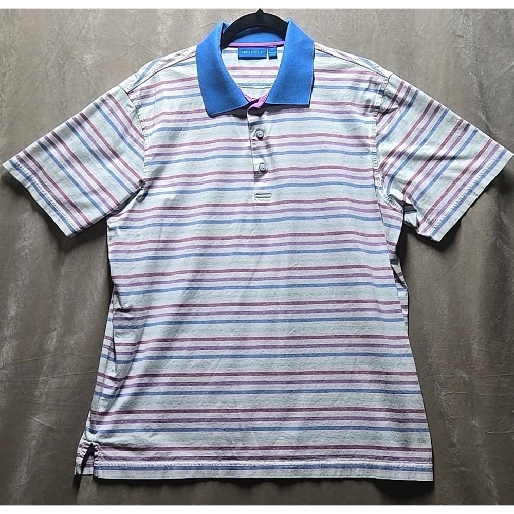 BETENLY COTTON GOLF White Multicolor Striped POLO SHIRT Medium
